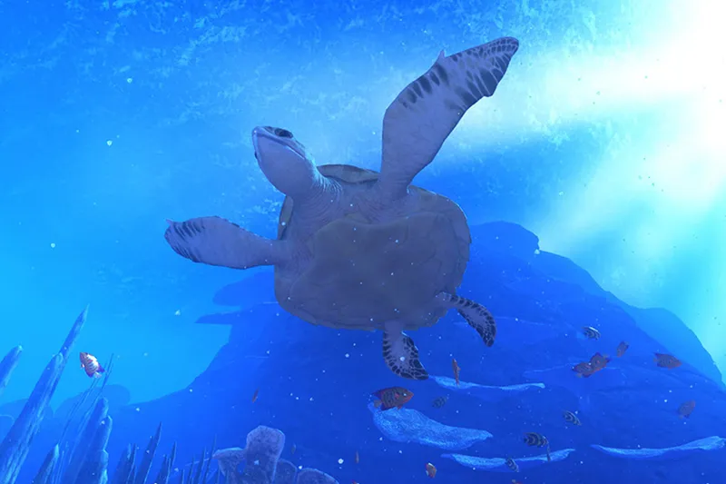 Vue sous-marine immersive avec poissons tropicaux en réalité virtuelle